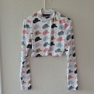 Trendy Cowboy Hat Print Crop Top
